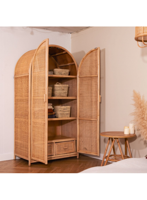 Armoire double porte rotin et cannage naturel - RINCA