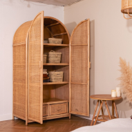 Armoire double porte rotin et cannage naturel - RINCA