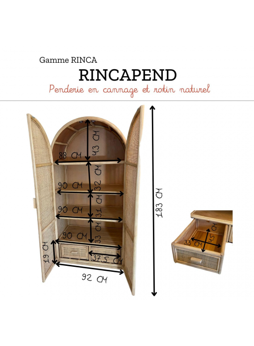 Armoire double porte rotin et cannage naturel - RINCA