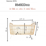 Lit bébé en rotin & métal 60x120 cm JAVA BLANC